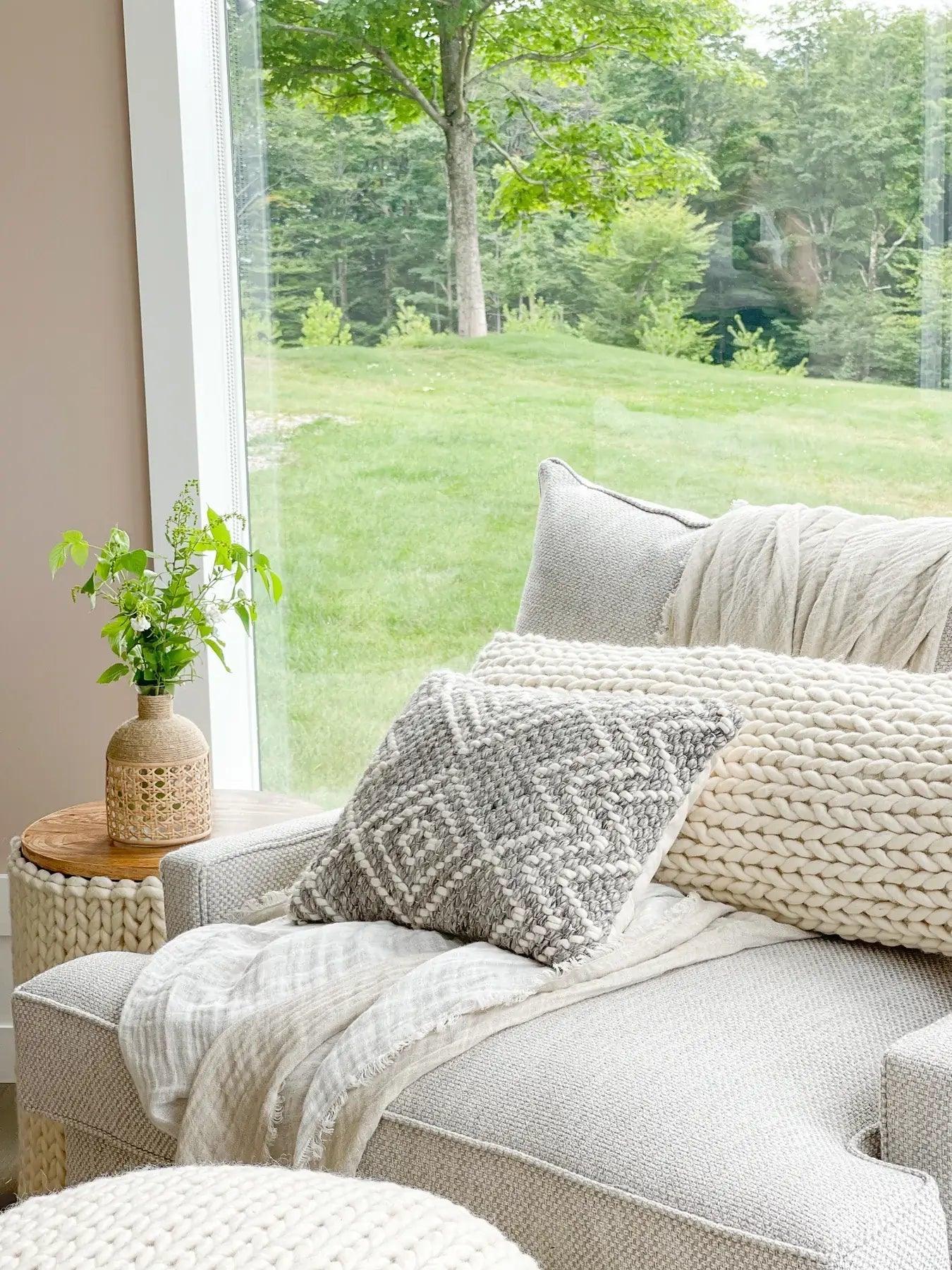 Handwoven Grey Diamond Pillow Covers - PoshaBella