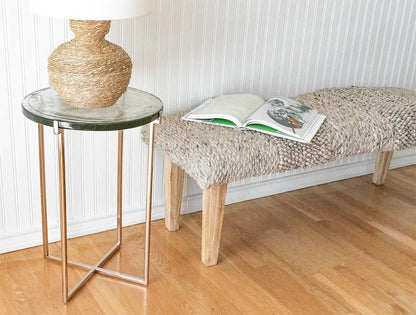 Handwoven Textured Taupe Ottoman Bench - PoshaBella