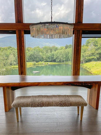 Handwoven Textured Taupe Ottoman Bench - PoshaBella