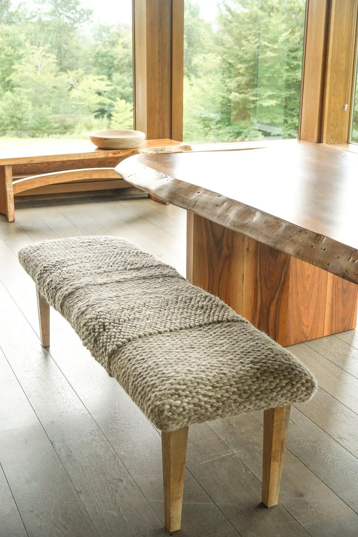 Handwoven Textured Taupe Ottoman Bench - PoshaBella