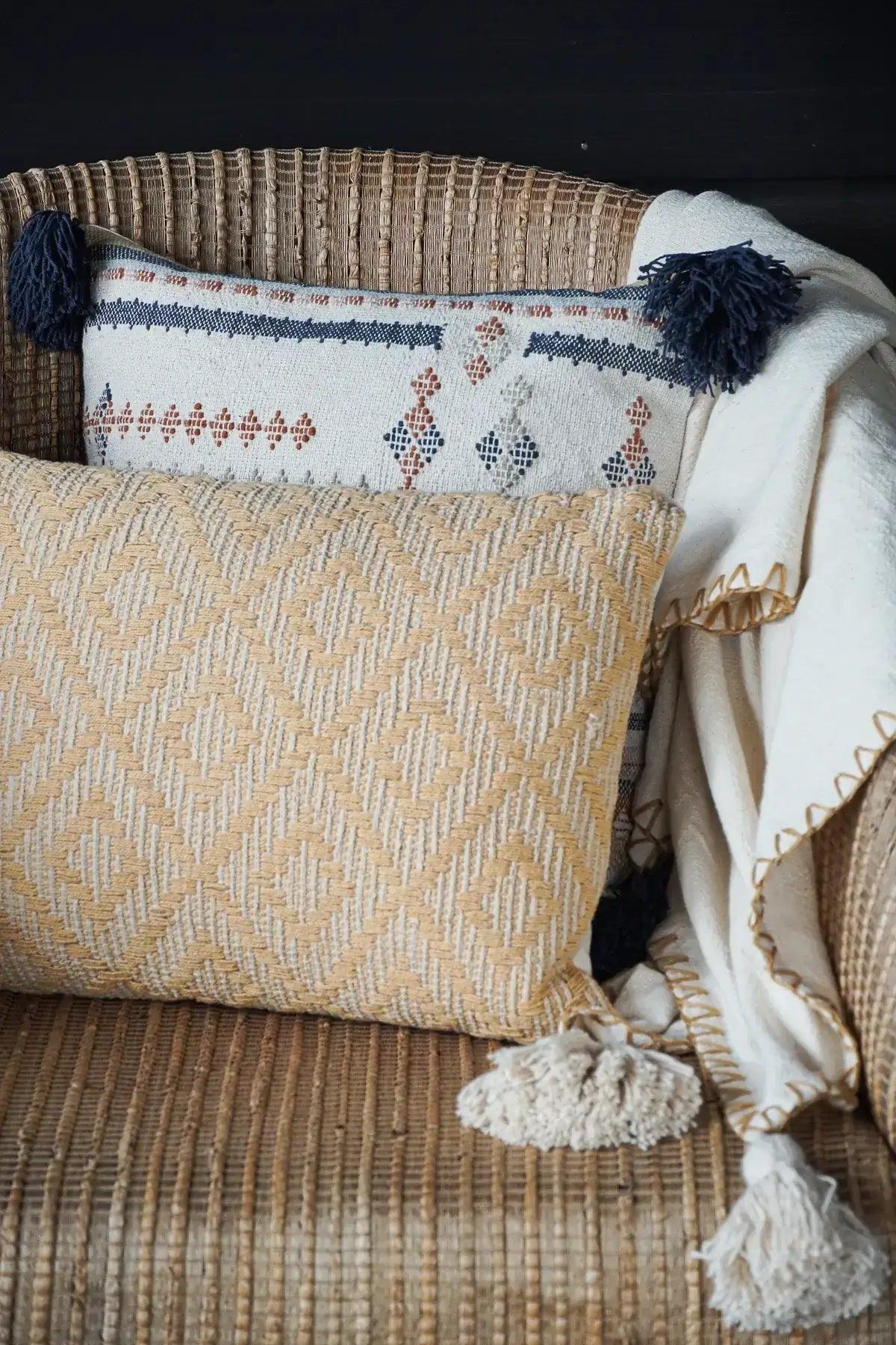 Handwoven Yellow Diamond Pillow Cover - PoshaBella