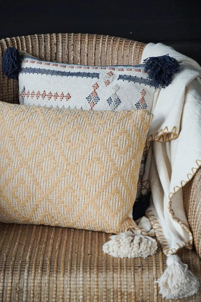 Handwoven Yellow Diamond Pillow Cover - PoshaBella