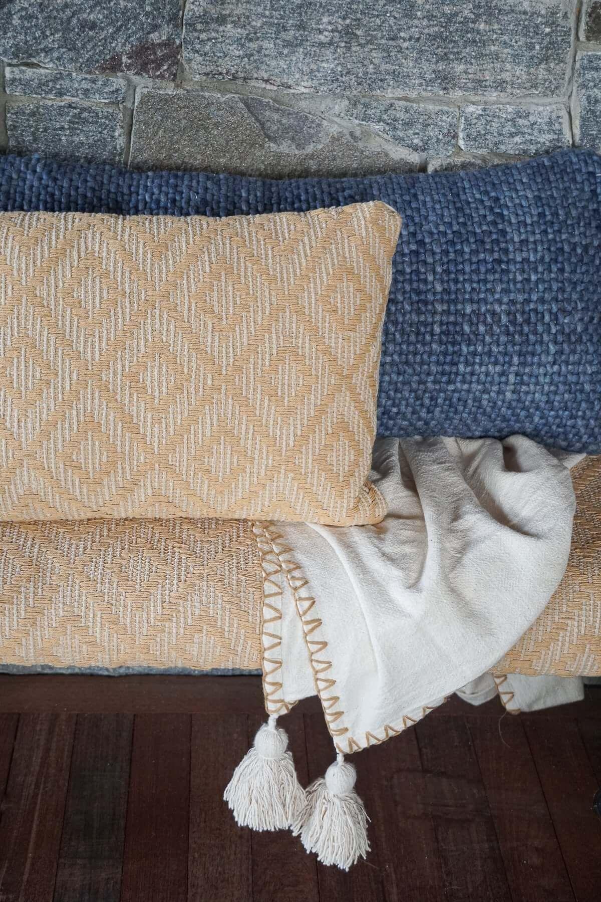 Handwoven Yellow Diamond Pillow Cover - PoshaBella