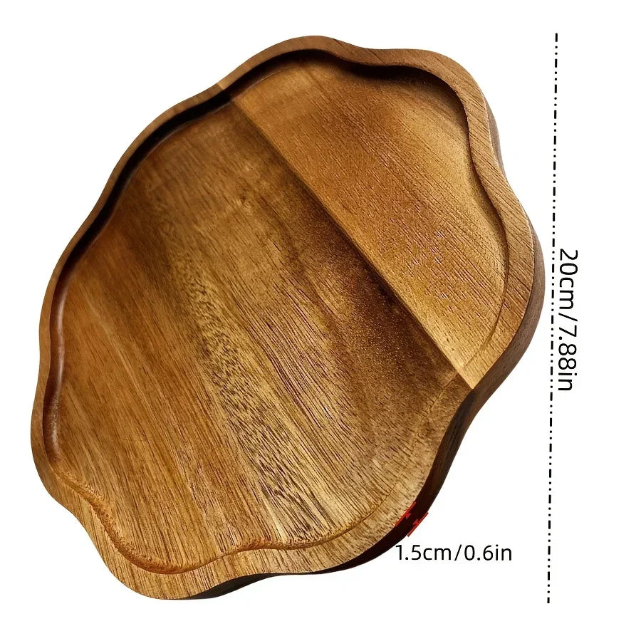 High-End Wooden Trays, Plum Blossom-Shaped Acacia Wood Trays, Creative Breakfast Trays, Suitable for Holding Cheese, Bread, Desserts, And Coffee, Perfect for Use in Kitchens, Restaurants, Parties, And Wedding Venues