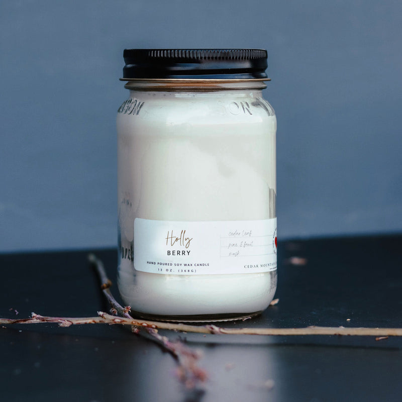 13 oz Mason Jar Soy Candle - Holly Berry