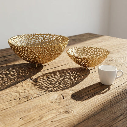 House of Avana Aluminum Gold Finish Metal Fruit Basket
