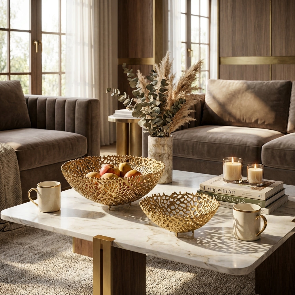 House of Avana Aluminum Gold Finish Metal Fruit Basket