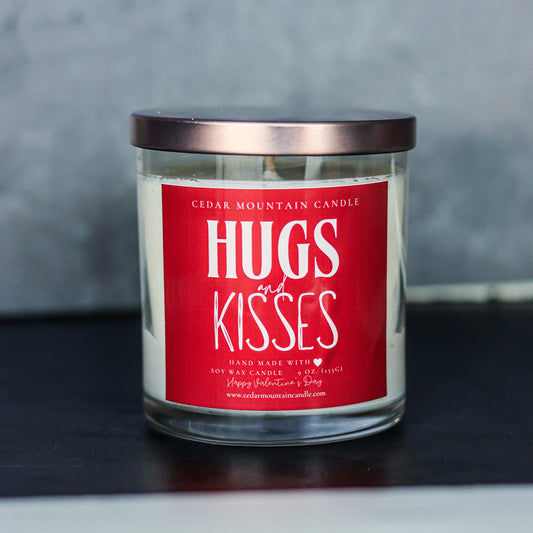 Hugs & Kisses - Valentine's Day Soy Candle - 9 oz Whiskey Glass Jar - Choose Your Scent - PoshaBella
