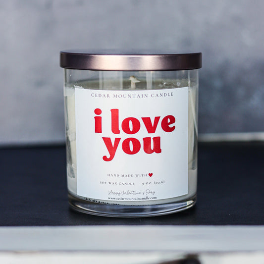 I Love You - Valentine's Day Soy Candle - 9 oz Whiskey Glass Jar - Choose Your Scent - PoshaBella