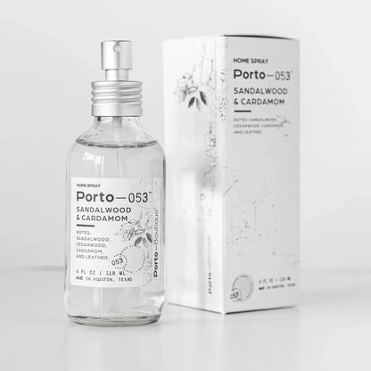 Porto-053 Room Spray – Linen & Fabric Freshener – High Fragrance Concentration – Vegan & Handmade in USA – 4 oz Clear Glass Bottle with decorative box - PoshaBella