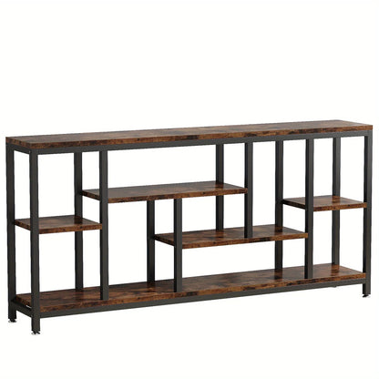 Industrial Metal Console Table, 70.9" Long with 3-Tier Storage Shelves
