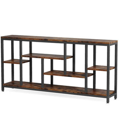 Industrial Metal Console Table, 70.9" Long with 3-Tier Storage Shelves