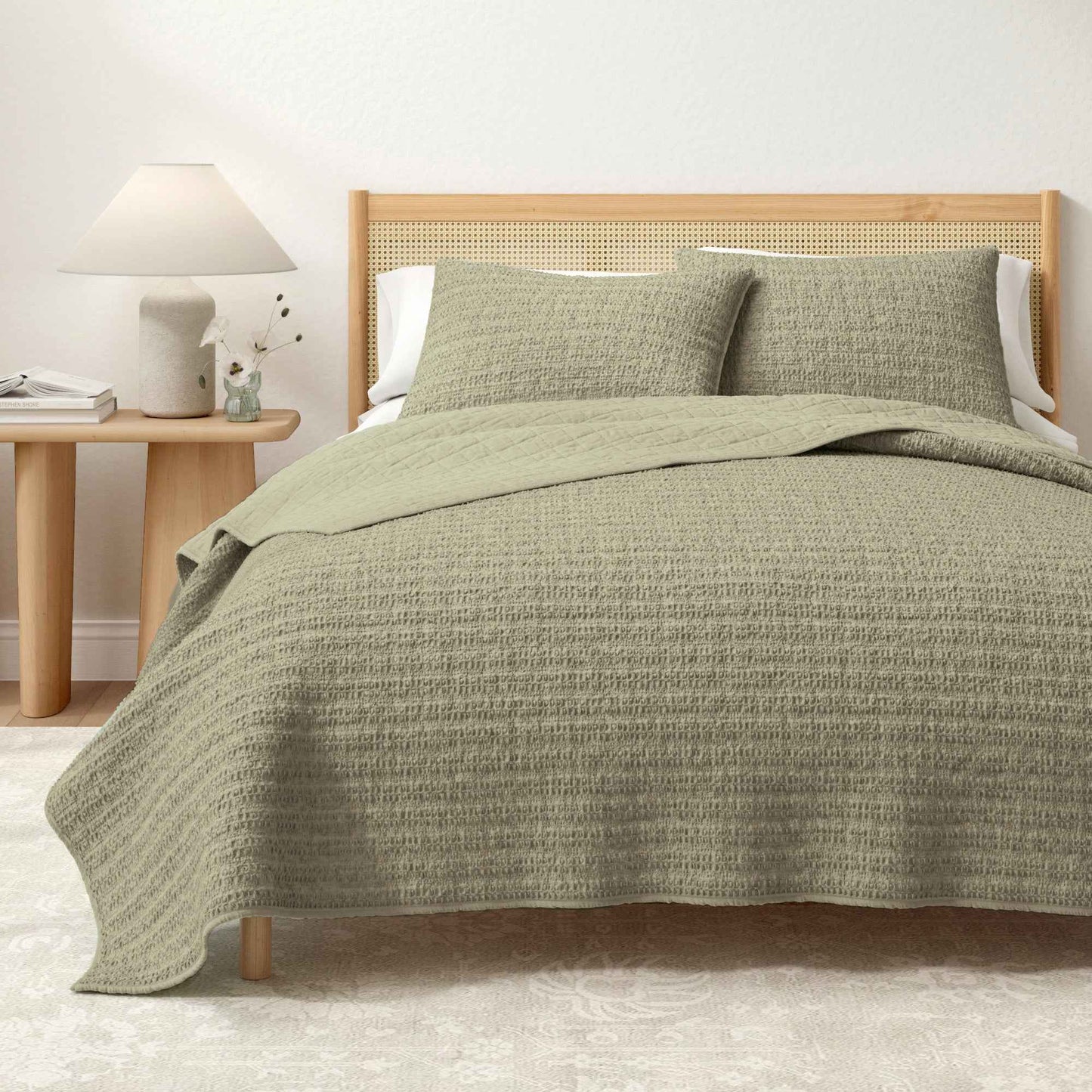 100% Cotton Honeycomb Waffle Garment Washed Quilt Set - Genevieve Collection