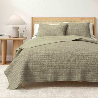 100% Cotton Honeycomb Waffle Garment Washed Quilt Set - Genevieve Collection