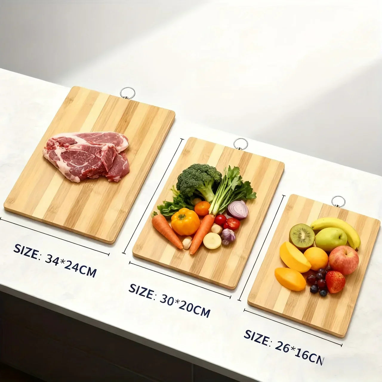 Kitchen large, medium and small cutting boards 3in 1 double-sided bamboo wood carbonized cutting board thickened | Rectangular fruit and vegetable cutting board knife board chopping board, Meal Preparation, Rectangular Design