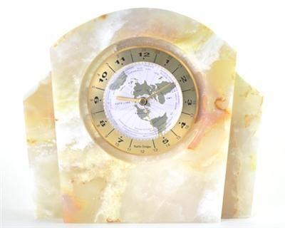 Large Table Clock | White Onyx Executive Desk World Clock - PoshaBella