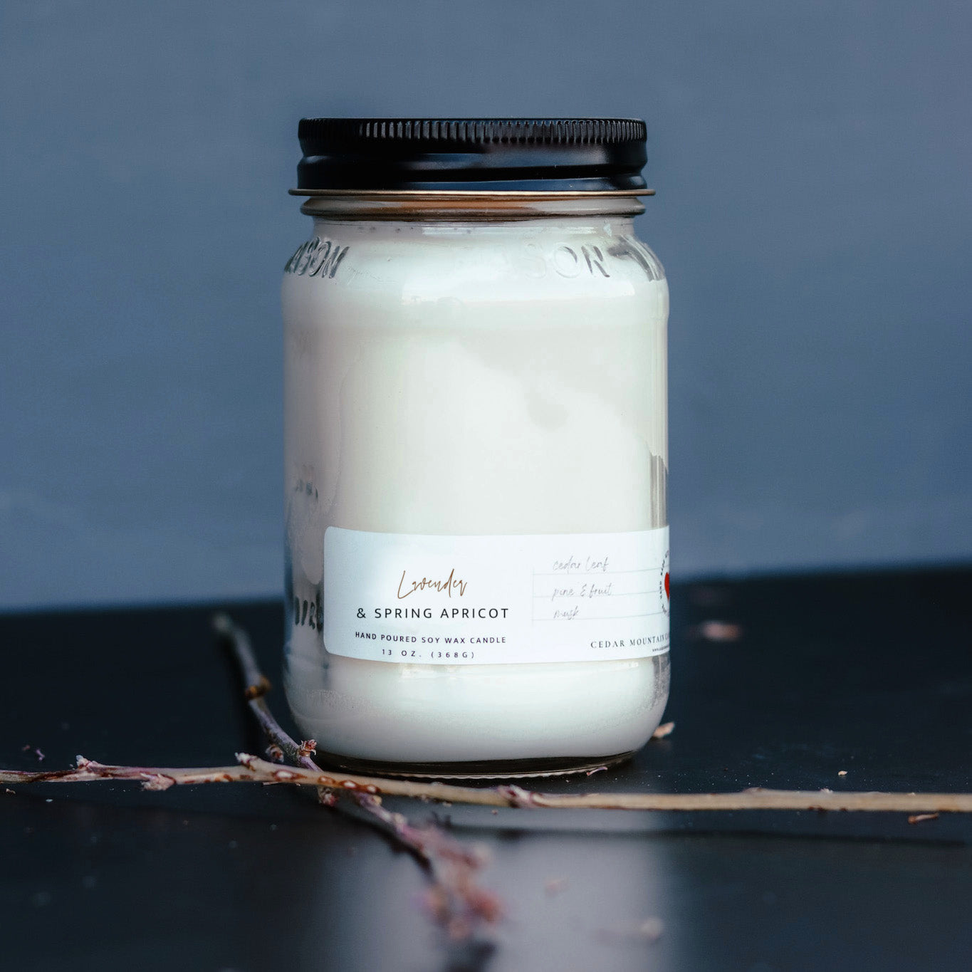 13 oz Mason Jar Soy Candle - Lavender Spring Apricot - PoshaBella