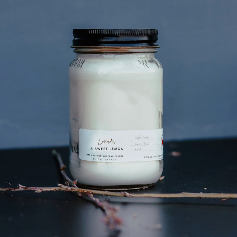 13 oz Mason Jar Soy Candle - Lavender & Sweet Lemon