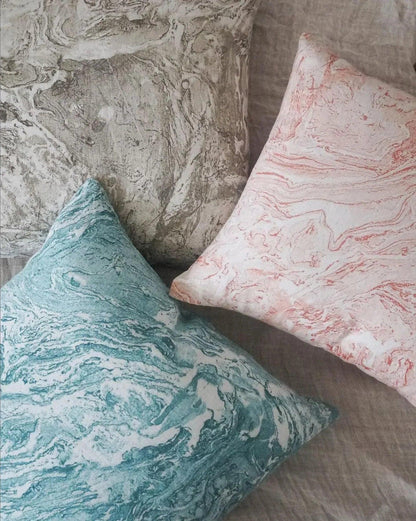 Linen Pillow Covers in Handcrafted Marble Print - PoshaBella