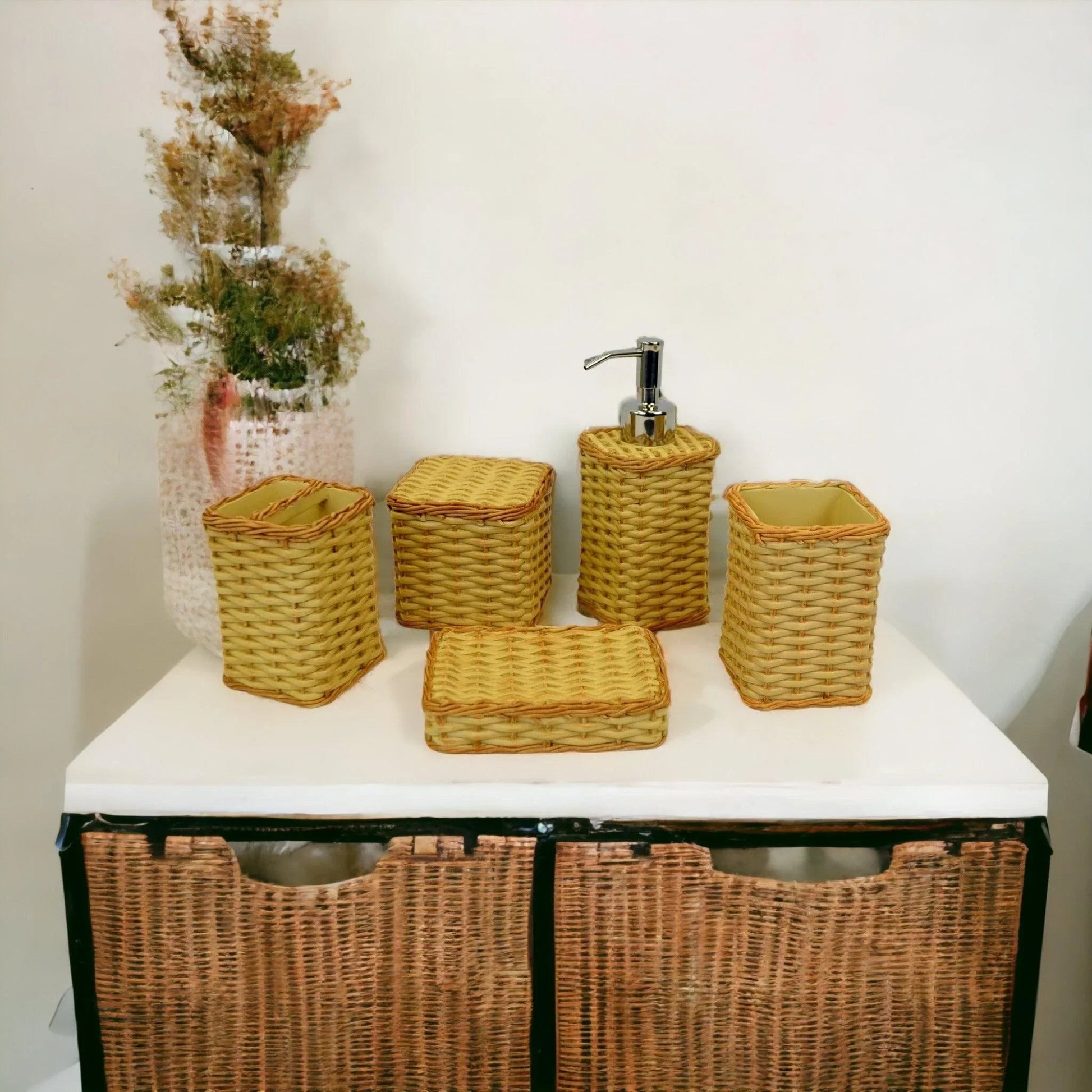 Luxury Bathroom Set in Beige Color Weave Pattern - PoshaBella