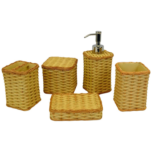 Luxury Bathroom Set in Beige Color Weave Pattern - PoshaBella