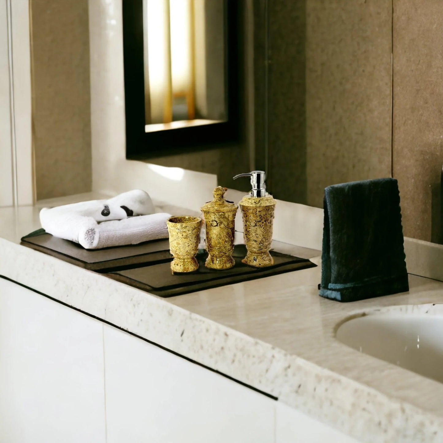 Luxury Bathroom Set in Fossil Stone - 3 Piece Bathroom Set - PoshaBella