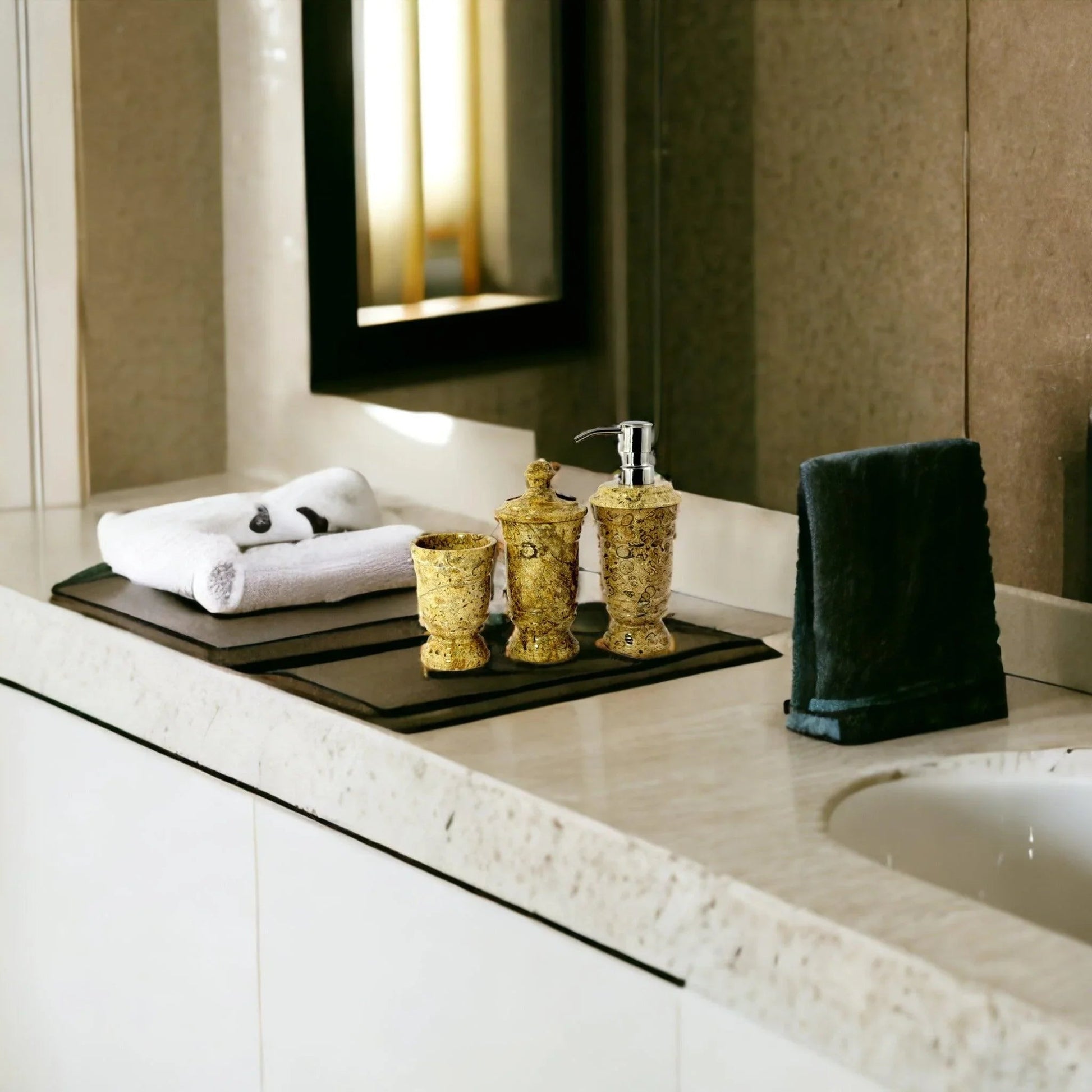 Luxury Bathroom Set in Fossil Stone - 3 Piece Bathroom Set - PoshaBella