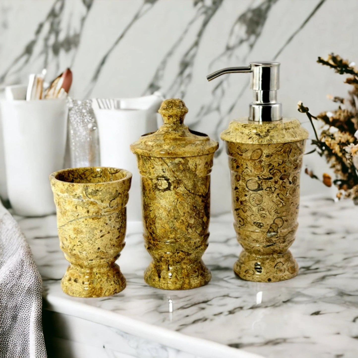Luxury Bathroom Set in Fossil Stone - 3 Piece Bathroom Set - PoshaBella