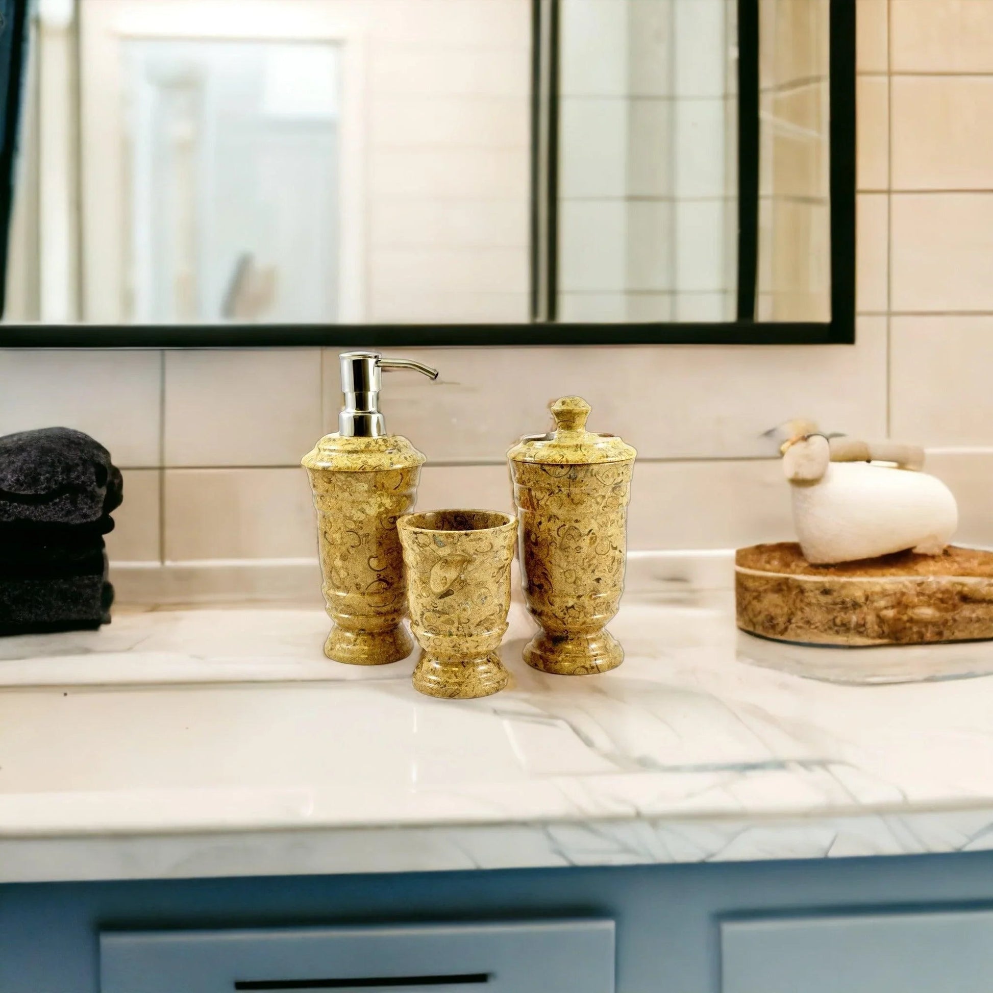 Luxury Bathroom Set in Fossil Stone - 3 Piece Bathroom Set - PoshaBella