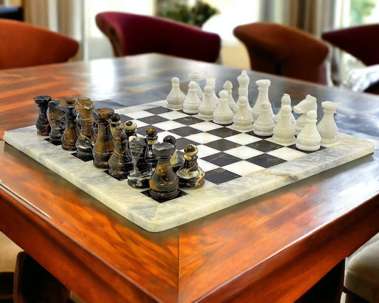 Luxury Chess Set in Michelangelo and White Marble - PoshaBella