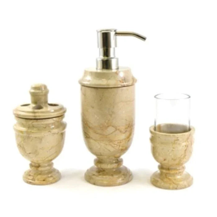 Marble Bath Accessories - 3 Piece Bath Set of Shara Beige Marble - PoshaBella
