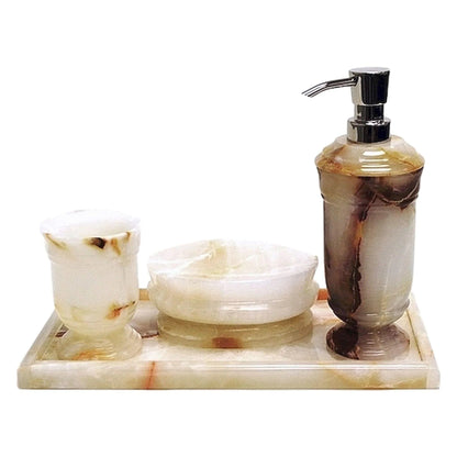 Marble Bath Set | White Onyx 4 Piece Set with Vanity Tray - PoshaBella