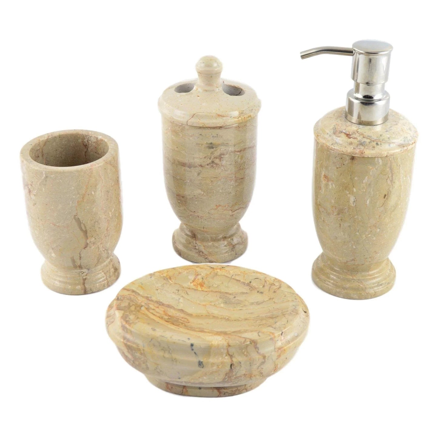 Marble Bathroom Accessory Sets | Sahara Beige 4-Piece Set of Atlantic Collection - PoshaBella