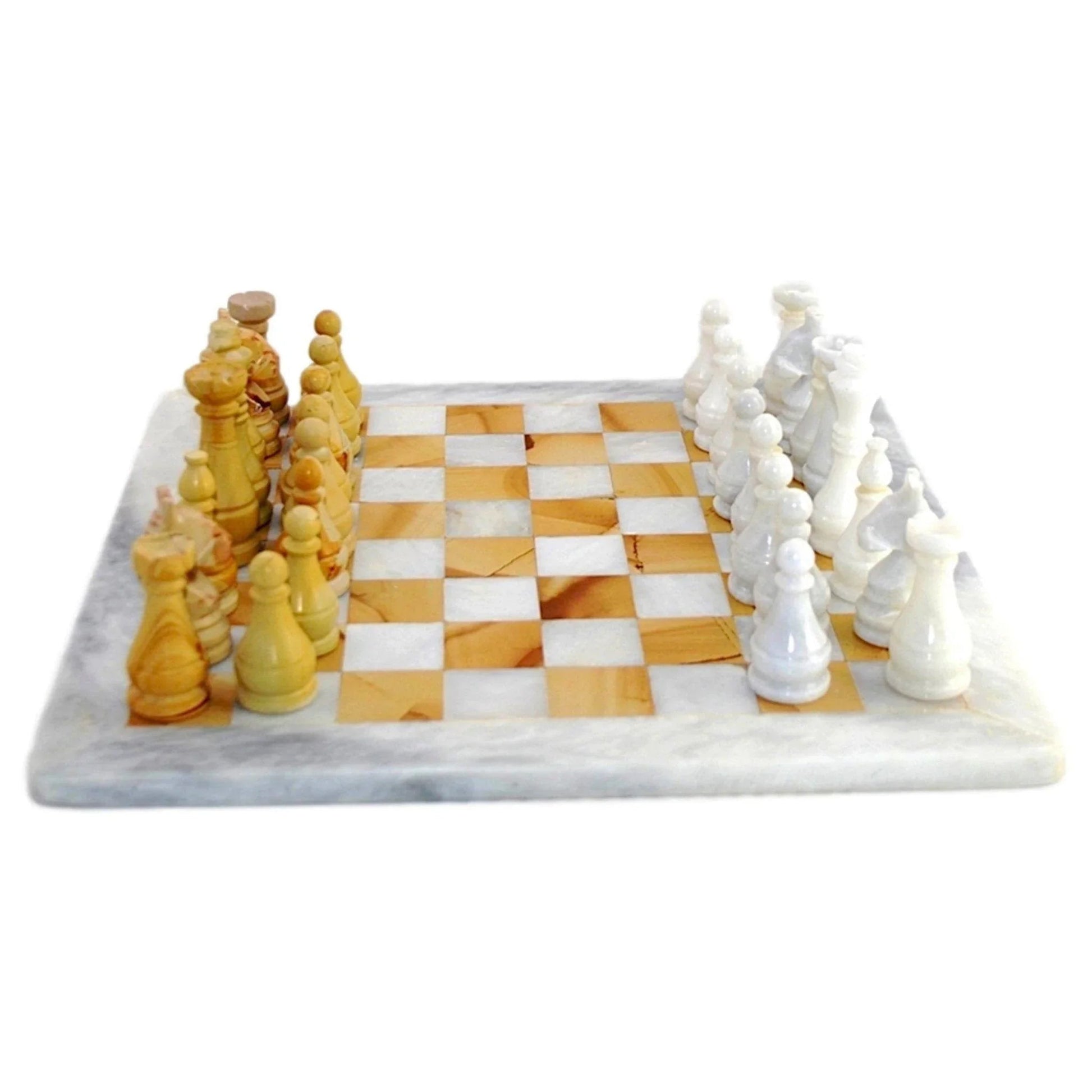 Marble Chess Set | White & Teakwood Marble - PoshaBella