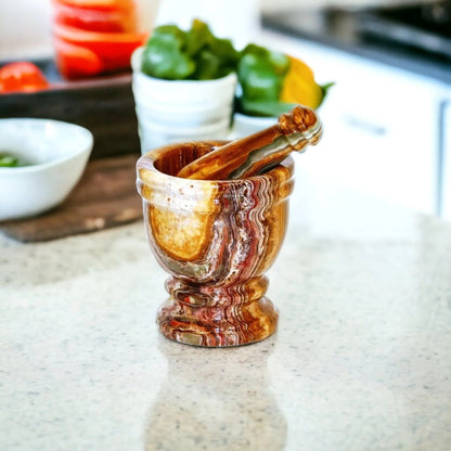 Marble Mortar and Pestle Crafted from Multi Brown Onyx - PoshaBella
