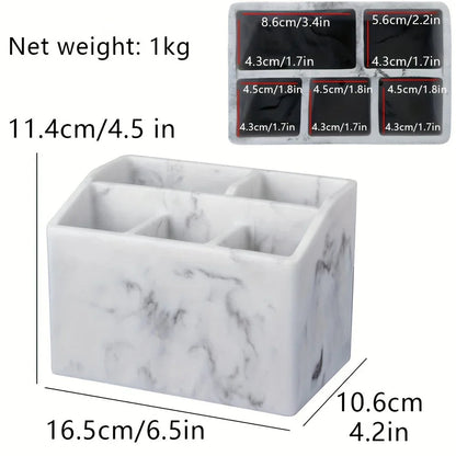 Marble White Resin Toothbrush & Toothpaste Holder - Multi-Functional Bathroom Organizer for Electric Toothbrushes, Stationery Storage Box - Perfect Christmas or Halloween Gift