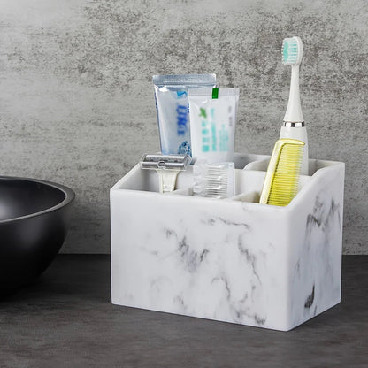 Marble White Resin Toothbrush & Toothpaste Holder - Multi-Functional Bathroom Organizer for Electric Toothbrushes, Stationery Storage Box - Perfect Christmas or Halloween Gift