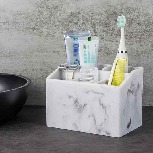 Marble White Resin Toothbrush & Toothpaste Holder - Multi-Functional Bathroom Organizer for Electric Toothbrushes, Stationery Storage Box - Perfect Christmas or Halloween Gift