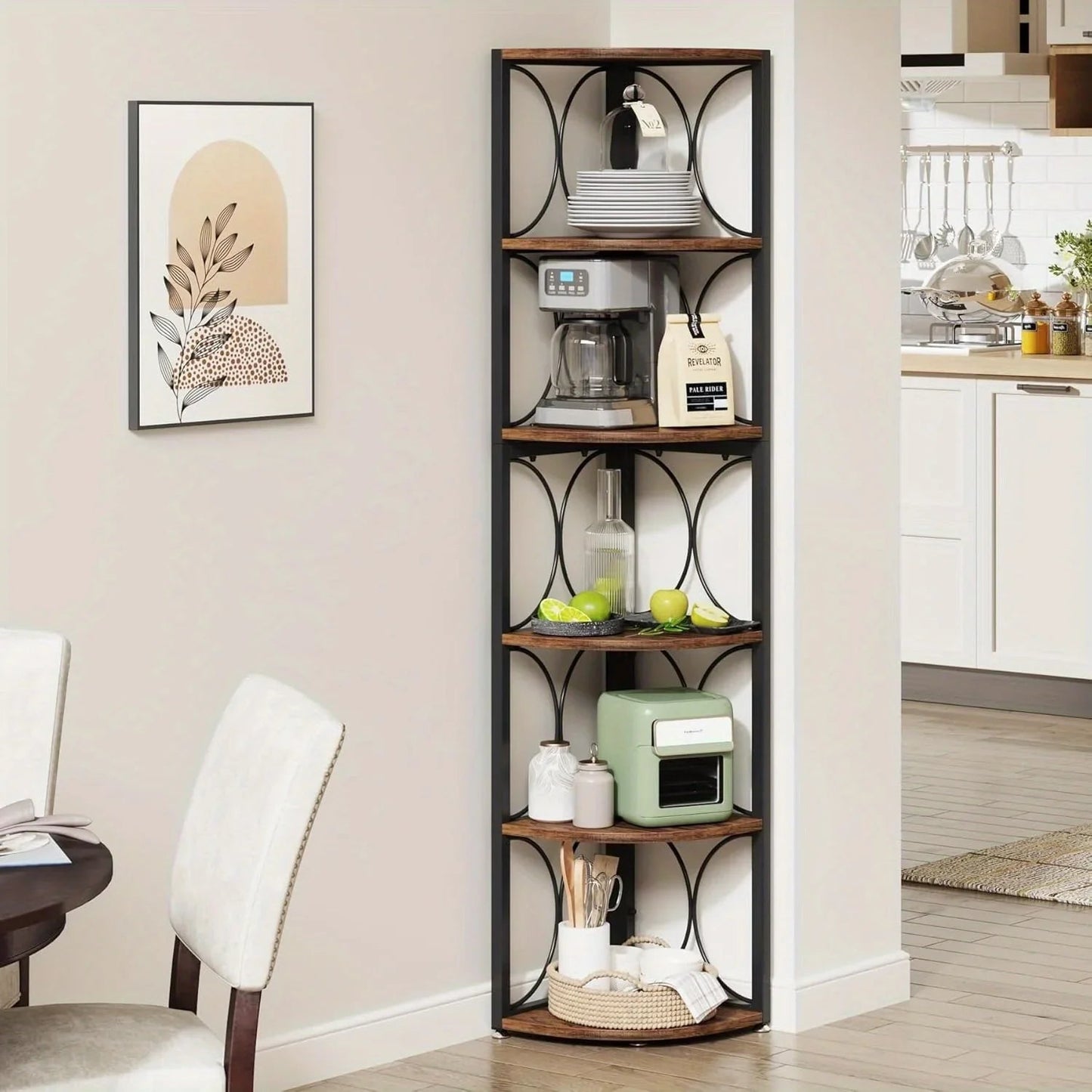 Metal and Hardwood 5-Tier Storage Shelves with Durable Frame