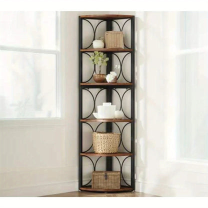 Metal and Hardwood 5-Tier Storage Shelves with Durable Frame