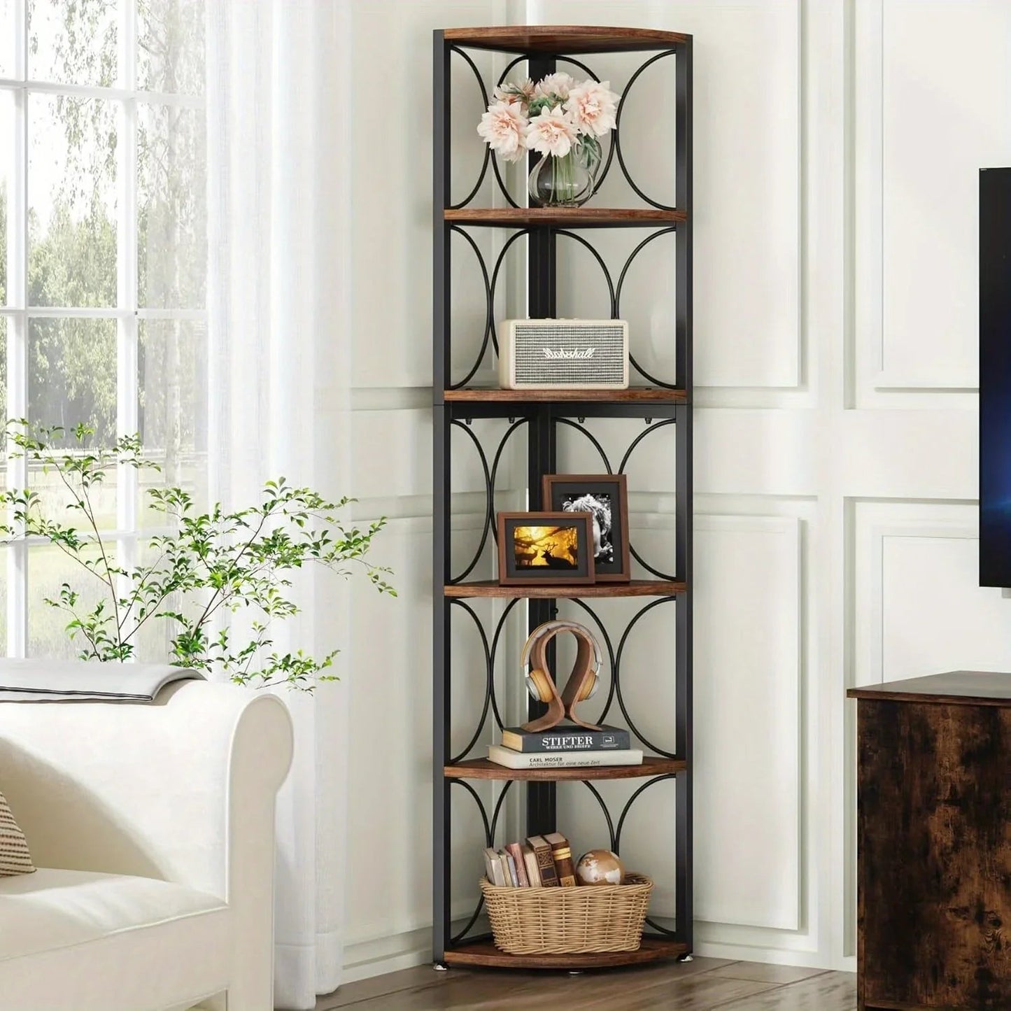 Metal and Hardwood 5-Tier Storage Shelves with Durable Frame