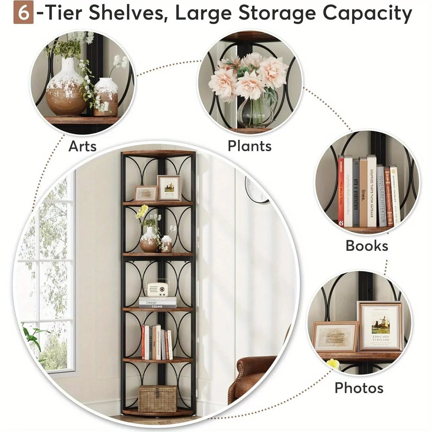Metal and Hardwood 5-Tier Storage Shelves with Durable Frame