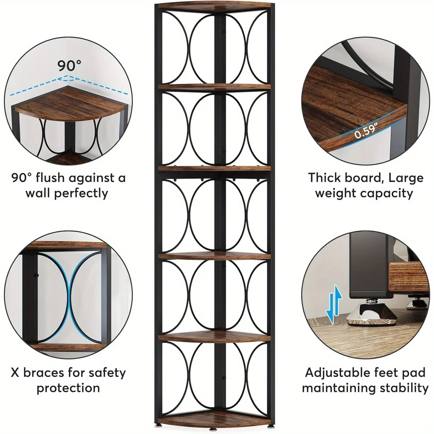 Metal and Hardwood 5-Tier Storage Shelves with Durable Frame