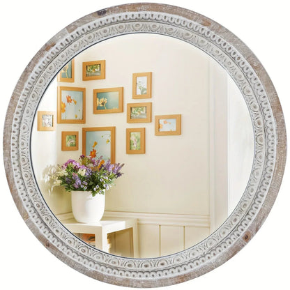 Mirror - Distressed Wood White Round