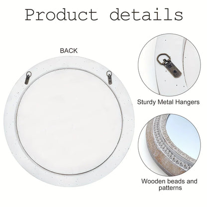 Mirror - Distressed Wood White Round