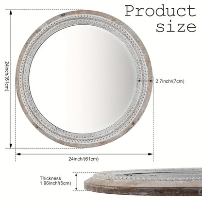Mirror - Distressed Wood White Round