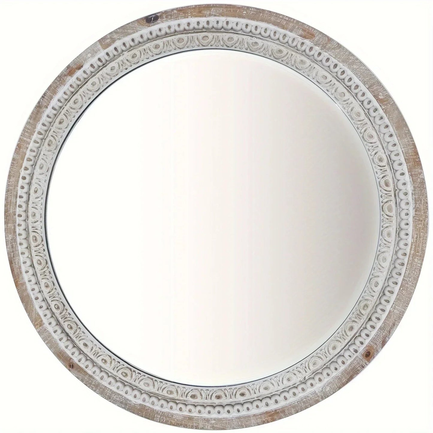 Mirror - Distressed Wood White Round