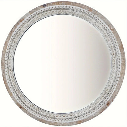 Mirror - Distressed Wood White Round
