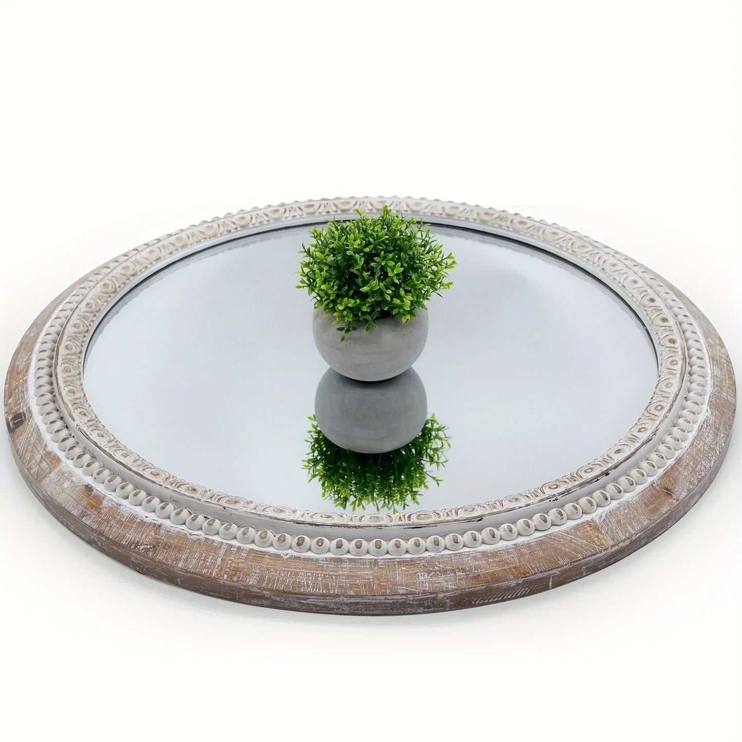 Mirror - Distressed Wood White Round