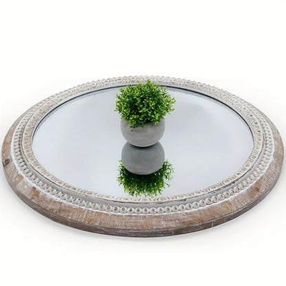 Mirror - Distressed Wood White Round